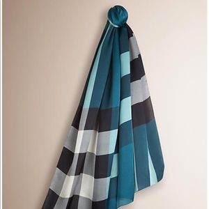 Burberry check silk satin blue scarf